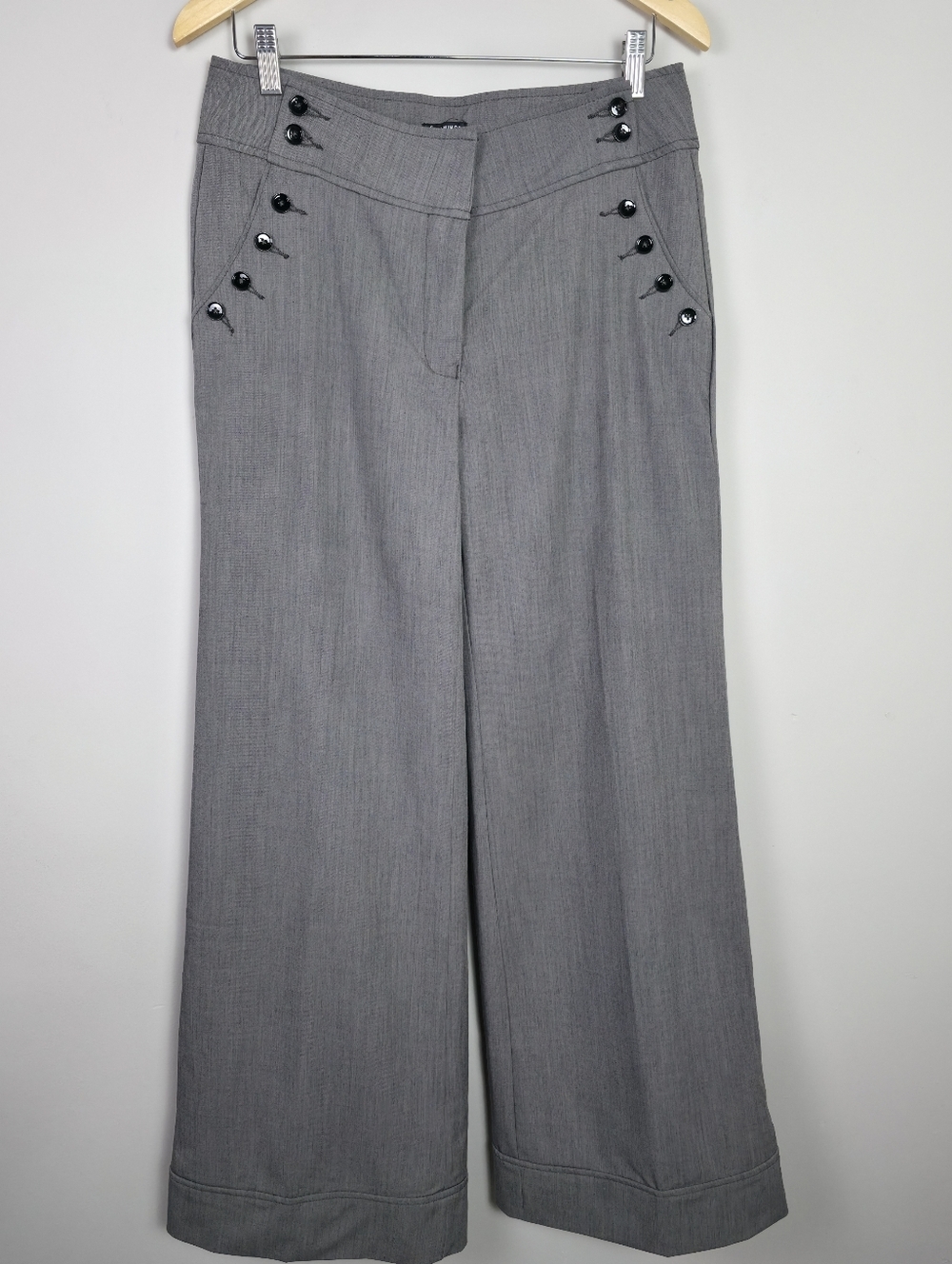 Flamingo Gray Wide Leg Pants Women Large High Rise Button Detail Stretch - Picture 2 of 15